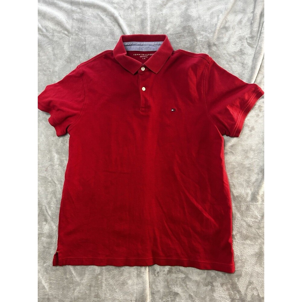 Tommy Hilfiger Polo Shirt Mens Large Red Short Sleeve Classic Logo Casual